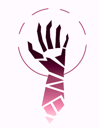 fragmented pink hand with a dark gradient on white background